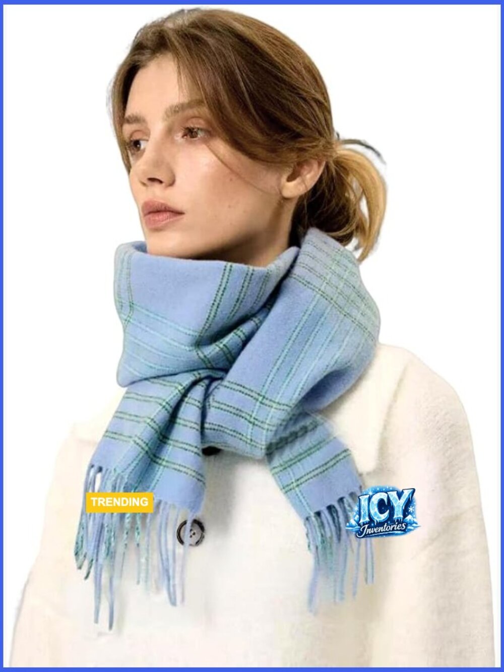 Cashmere Wool Plaid Winter Scarf, Soft Warm Thick Unisex with Gift Box